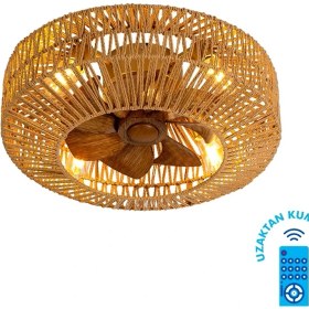 Resim Vanti 15W 4XE27 Hasır Avizeli Kumandalı Tavan Vantilatörü KCF301 