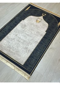 Resim Seccade Diz Ağrıtmayan Yumuşak Gold Saçaklı Seccade Ve Namazlık Siyah - Altın 