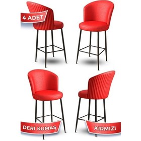Resim Canisa Uras Serisi 4 Adet Kırmızı Deri Bar Sandalyesi Deri Ada Mutfak Sandalyesi Siyah Metal Ayaklı Sandalye Kırmızı Ayaklar Siyah 
