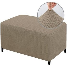 Resim Taupe Yeni Tasarım Jakarlı Dayanıklı Streç Ayak Dayama Osmanlı Kapak Katlanır Depolamalı Tabure Mobilya Koruyucu Yumuşak Dikdörtgen Slipcover S 