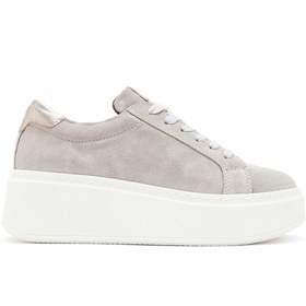 Resim Women's Beige Lace-Up Chunky Sole Suede Leather Sneakers 