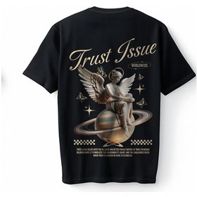 Resim Bumeta Trust Issue Angel Saturn Graphic Oversize Unisex Tişört T-shirt Siyah 