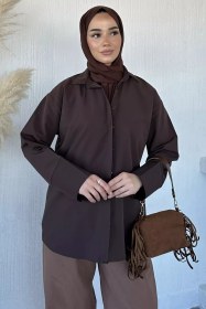 Resim Bel Kuşaklı Tesettür Tunik Kahve TZL-P-00021468 