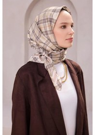 Resim BELLİ Ekose Desen İpek Twill Eşarp 4218d01 Vizon - 37 