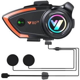 Resim Bfs Yeni Model Y80-2x Motosiklet İntercom 2 Kişilik Bağlantı Rgb Işıklı Bluetooth Kulaklık Seti 