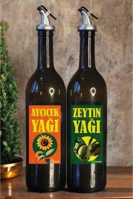 Resim E&D Collection Cam Yağ Şişesi Seti 2'li, 750 mL Zeytinyağı & Ayçiçek Yağı Dispenseri, Su Geçirmez Etiketli, Sızdırm 