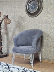 Resim Zafir Tekli Teddy Beyaz Boyalı Telli Ayak Çay Seti Koltuk Tekli Berjer , Balkon, Salon, Ofis Gri 