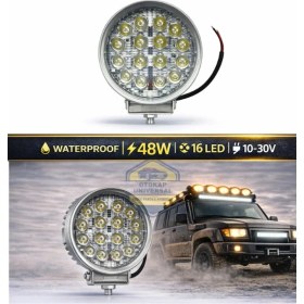Resim Otokap Universal Off Road Projektör 9-30V 16 LED Yuvarlak Günışık Dışı Beyaz Tır Kamyon Iş Makinesi Çalışma Lambası 
