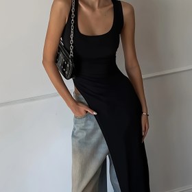 Resim Düz Renk Yuvarlak Yaka Üst, Bahar ve Yaz İçin Seksi Asimetrik Etek Kolsuz Üst, Kadın Giyim 
