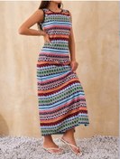 Resim Supplierby Kadın Bisiklet Yaka Cizgi Desen Süprem Elbise Haki 