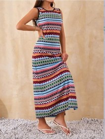 Resim Supplierby Kadın Bisiklet Yaka Cizgi Desen Süprem Elbise Haki 