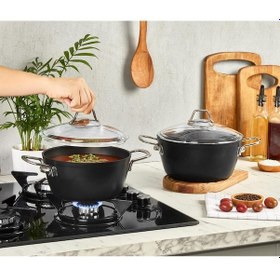 Resim Dark Derin Tencere Cam Kapaklı Yanmaz Yapışmaz Titanyum Kaplama - 20 Cm 