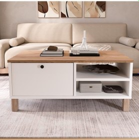 Resim Robin Home Alaska Orta Sehpa Ahşap Ayaklı Kapaklı Sepet-beyaz Beyaz 