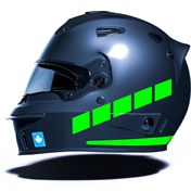 Resim Şerit Tasarımlı Floresan Yeşil Motosiklet Kask Sticker Çınar Extreme 