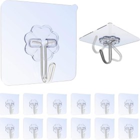 Resim 12 Adet Kanca, Kendinden Yapışkanlı Havlu Askısı, Maks. 8 Kg, Şeffaf, Delme Gerektirmez, Yapışkan Kanca, Banyo, Mutfak İçin 
