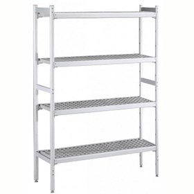Resim Professional Düz Etejer Seti, Aluminyum Ayaklı, 4 Raflı, Her Raf Demonte Polietilen Tabletlerden Oluşur, Tabletler Bulaşık Makinesinde Yıkanabilir - 475x1960 Mm, H=1700 Mm BLS1960 