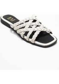 Resim Luvishoes Luvi Shoes Alısha Ekru Hakiki Deri Örgü Bantlı Kadın Terlik Ekru 