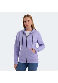 Resim Slazenger KATYA Kadın Fermuarlı Kapüşonlu Cepli Lila Sweatshirt 