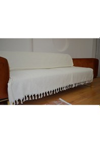 Resim Krem Koltuk Örtüsü Balıksırtı Desenli Ekru 180 X 210 Cm Çift Yönl 