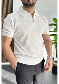 Resim Erkek Desenli Polo Yaka Tişört Beyaz Edw457 Beyaz 