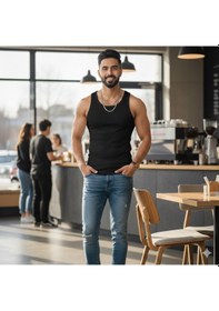 Resim Lüx Wood Lüx Erşah %100 Pamuk Klasik Ribana Erkek Atlet 301 Serisi Siyah 