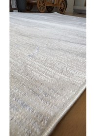 Resim Elvey Home Krem Gri Saten İnce Sık Dokuma Parlak Yüzey Kaymaz Taban Özel Ölçü Salon Koridor Halısı Yolluk Krem Gri 