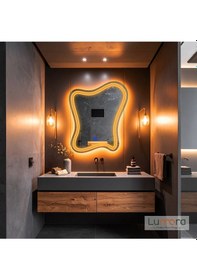 Resim Mariont Amber Led'li Lazer Kumlamalı Lavabo & Banyo Aynası Dokunmatik Sensörlü 91 X 110 Cm Turuncu 