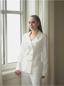 Resim Peraluna Styleboom X Katherıne Blazer Çelik Örgü Klasik Kesim Düğmeli Blazer Kadın Triko Ceket - Ekr 