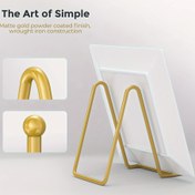 Resim Çağdaş Demir Tabak Tutucu Easel Sergi Standı - 7.62/11.43 cm Masaüstü Metal Resim Standları - Altın Demir Easeller Resimlerin, Fotoğraf Çerçevelerinin, Kitapların, Dekoratif Tabakların, Plakaların Sergilenmesi İçin 