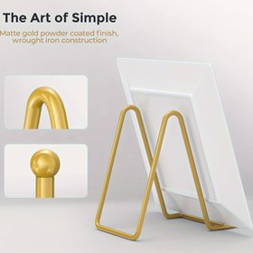 Resim Çağdaş Demir Tabak Tutucu Easel Sergi Standı - 7.62/11.43 cm Masaüstü Metal Resim Standları - Altın Demir Easeller Resimlerin, Fotoğraf Çerçevelerinin, Kitapların, Dekoratif Tabakların, Plakaların Sergilenmesi İçin 