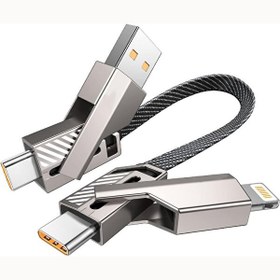 Resim 4in1 65W USB Type-C ve Lightning Örgülü Şarj ve Data Kablosu 