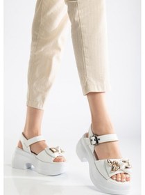Resim Kadın Dolgu Topuk Sandalet Beyaz Baretli Tavşan Figürlü Tokalı-3852 Beyaz 