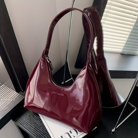 Resim Kadınlar için Trendy Parlak Patent Omuz Çantası - Fermuarlı Şık Koltuk Altı Çantası, Burgonya/Kırmızı Renkte Şık Tasarım, Günlük Kullanım için Mükemmel 