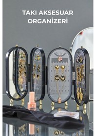 Resim Takı Aksesuar Standı Yüzük, Kolye, Küpe Katlanabilir Seyahat Organizeri - Siyah Siyah 