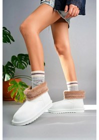 Resim Biçomi Mordi Beyaz Oval Burunlu Su Geçirmez İçi Kürklü Bot Çok Renkli 