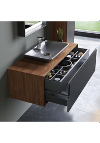 Resim Orka Craft 120 Cm Ceviz-Antrasit Banyo Dolabı Alt Modül Ve Lavabo Antrasit 