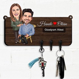 Resim Dünya Yakışıklısı Eşim ve Ben Karikatürlü Anahtar Askısı 