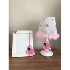 Resim Bebek Çocuk Odası Abajur ve Çerçeve Filamingo Pembe 