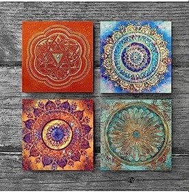 Resim Mandala, Yaşam Çiçeği, Sri Yantra Taş Bardak Altlığı Seti - 4 Parça - Dekoratif, Rustik Mutfak Aksesuarı, 10x10 cm, Kaydırmaz Tabanlı, Şık ve Dayanıklı SC163 