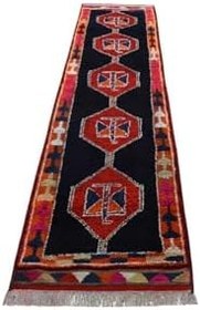 Resim Zehra Abla Halı Yeni El Dokuma Nadir Otantik Koyu Lacivert Herki Yolluk Yün Halı 5591 Lacivert-100 x 400 