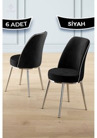 Resim Canisa Pefa Serisi 6 Adet Siyah Mutfak Sandalyesi Krom Kaplama Metal Ayak 1. Sınıf Babyface Kumaş Sandalye Siyah Ayaklar Kroomm 