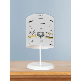 Resim Bebek ve Çocuk Odası Sevimli 3'lü Ayı ve Yol Desenli Gri Abajur 