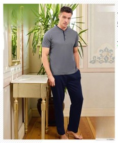 Resim Pijamoni Erkek Düğme Yaka Kısa Kol Penye Pijama Takımı 6880/4 - 1 Adet Füme 