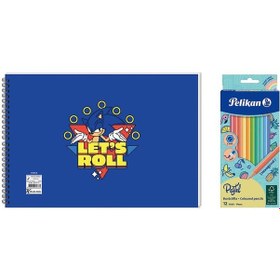 Resim Sonic 17 25 15 Yp. Spiralli Resim Defteri - Pelikan Pastel Renkler 12li Kuru Boya 2'li Set 4 Çok Renkli 