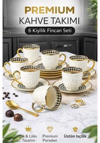 Resim 100cc 6lı Fincan Kabartma Gold Altın - Beyaz 
