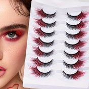 Resim Kırmızı ve Siyah Karışık Renklerde 7 Çift Sahte Kirpik, Dış Köşelerde Uzun Çapraz Tasarım, 12Mm Uzunluk, Noel ve Cadılar Bayramı için Festivite Uygun Kostümler, Model HX-2321. -Gökkuşağı 