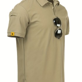 Resim Yazlık Düz Renkli Golf Polo Gömlek, Şık ve Rahat Dış Mekan Kısa Kollu Üst, Düğmelerle Spor ve Yürüyüş için Uygun. 