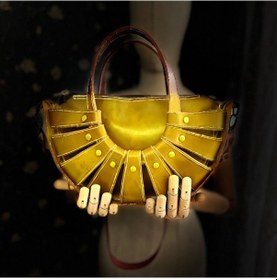 Resim Carıdea El Yapımı Hakiki Deri Bayan Çanta, Clutch, El Omuz Çantası V86 Hardal 