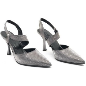 Resim Feles Çapraz Detaylı Arkası Açık Stiletto Kadın Topuklu Ayakkabı PLATIN 