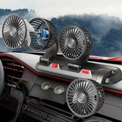 Resim Araba montajlı üç USB portlu, 360° dönebilen, otomatik soğutma, konsol montajı, araçlar için dolaşan ventilasyon fanı. 